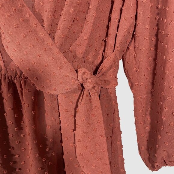 ZARA Rose Clip Dot Romper Dress women's M coquette ruffled tie flirty plunge - Picture 5 of 13